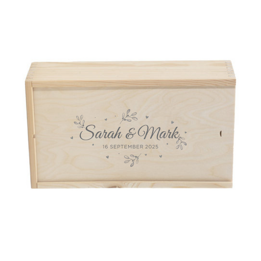 huwelijkscadeau wijnkist 2 flessen met opdruk