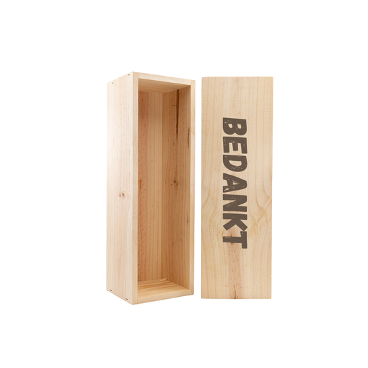 Wijnkist met opdruk 'bedankt'